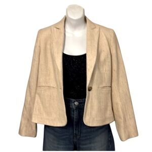 Anne Klein Cropped Fitted Tweed Fitted Blazer Suit Jacket Light Golden Tan 6P